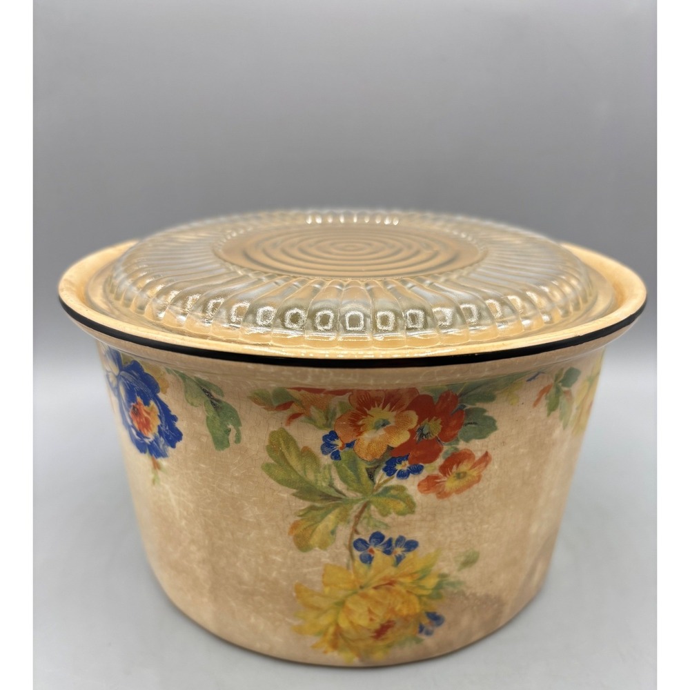 Vintage Hotoven Harker Ceramic Covered Casserole Dish Floral Baking‎ Lidded